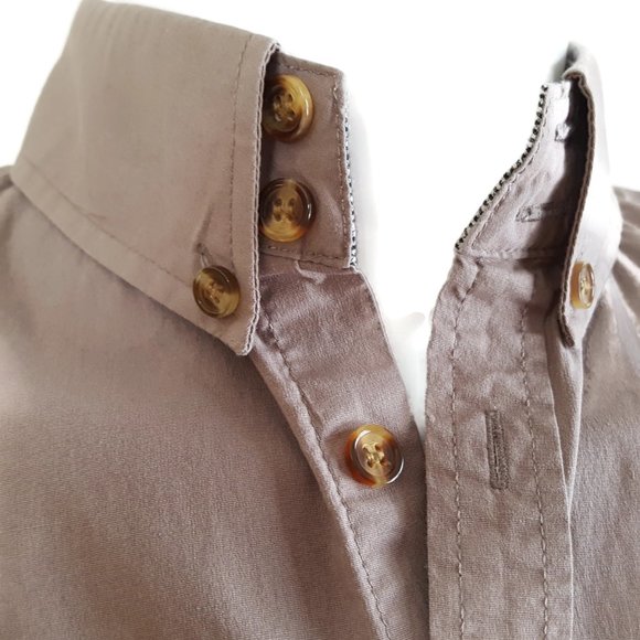 TOMSWARE Men's S Fitted Shirt Brown Button Pocket Long Sleeve Drop Tail Cotton - Picture 8 of 12